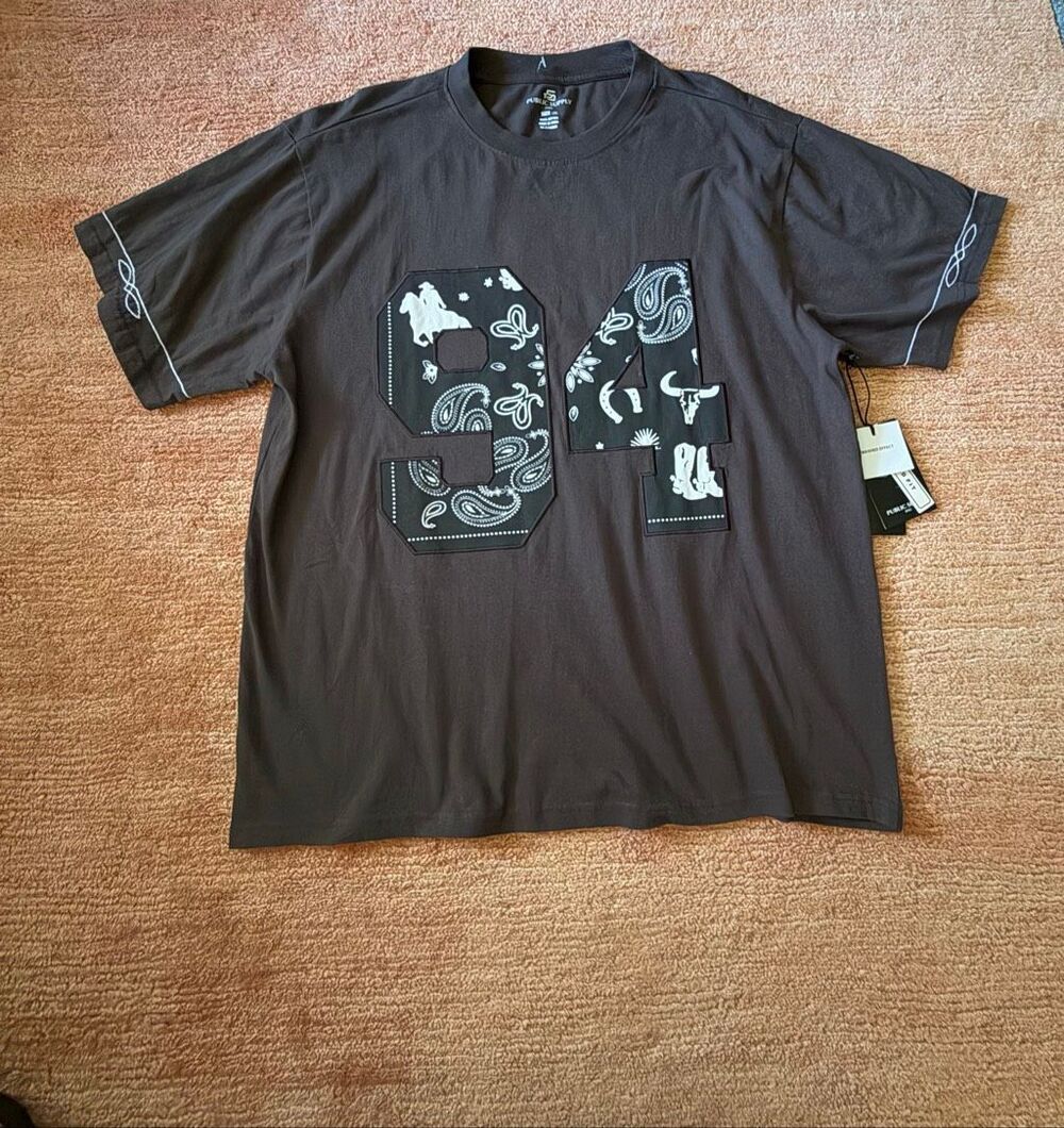 Public Supply NYC Bandana 94 Graphic T Shirt 2X Anthracite NWT